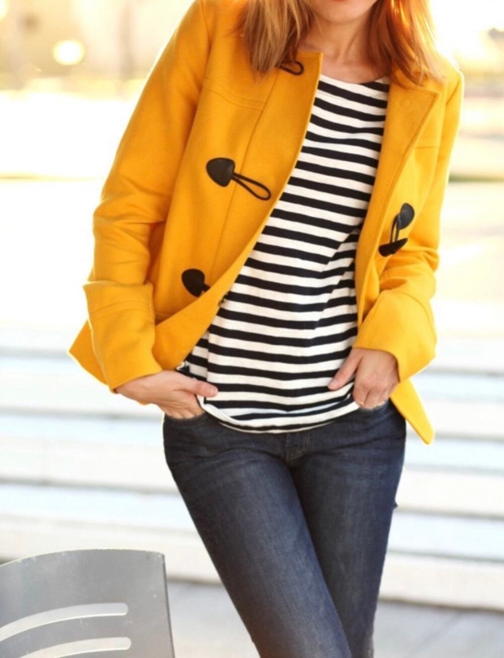 Banana Republic Yellow Toggle Button Pea Coat XS Preppy Fall Going Out
